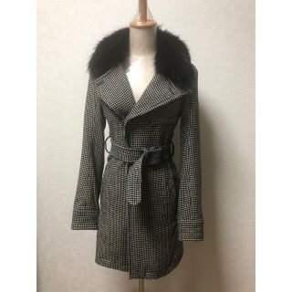 マウジー(moussy)のマウジー　千鳥格子柄ファー付ミドルコート(ロングコート)