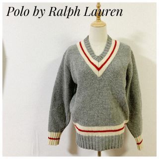 ポロラルフローレン(POLO RALPH LAUREN)のぴよぴよ様★ポロ ラルフローレンVネックチルデンニット配色ラインウールセーター(ニット/セーター)