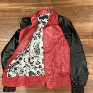 【美品】OF THE NEIGE STYLE レザージャケット REDBLACK(ライダースジャケット)