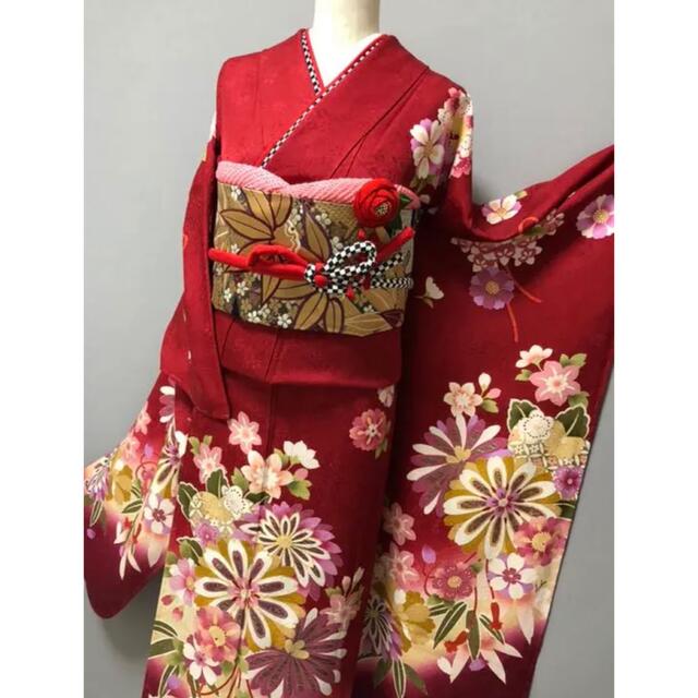 特価価格❣【吉祥花文様⭐金駒刺繍 振袖】レッド 赤 トールサイズ レディースの水着/浴衣(振袖)の商品写真