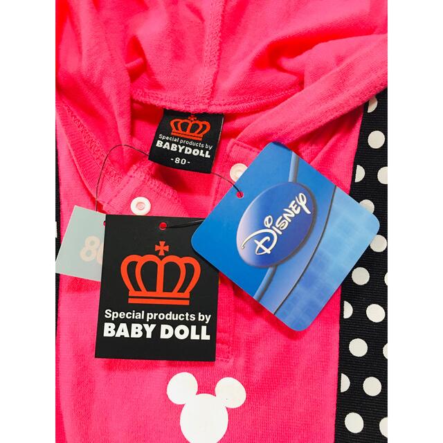 BABYDOLL(ベビードール)のBABYDOLL & DISNEY フード付き　tシャツ　ミッキー　ミニー キッズ/ベビー/マタニティのベビー服(~85cm)(Ｔシャツ)の商品写真