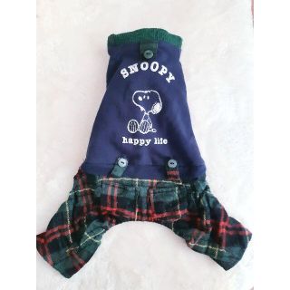 スヌーピー(SNOOPY)の【スヌーピー】ペットパラダイスSS 裏起毛 つなぎ チェック柄 前開き(犬)