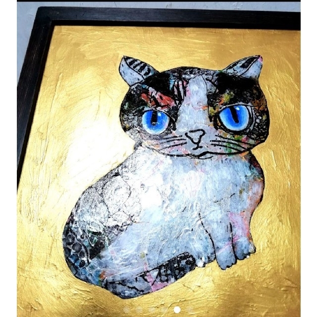 額付き銅版画絵画　「負けない猫」 2