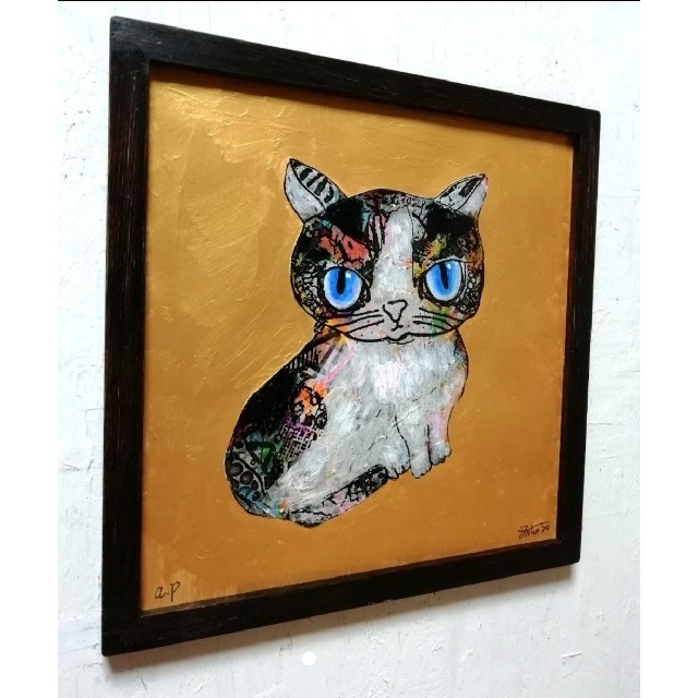 額付き銅版画絵画　「負けない猫」 5