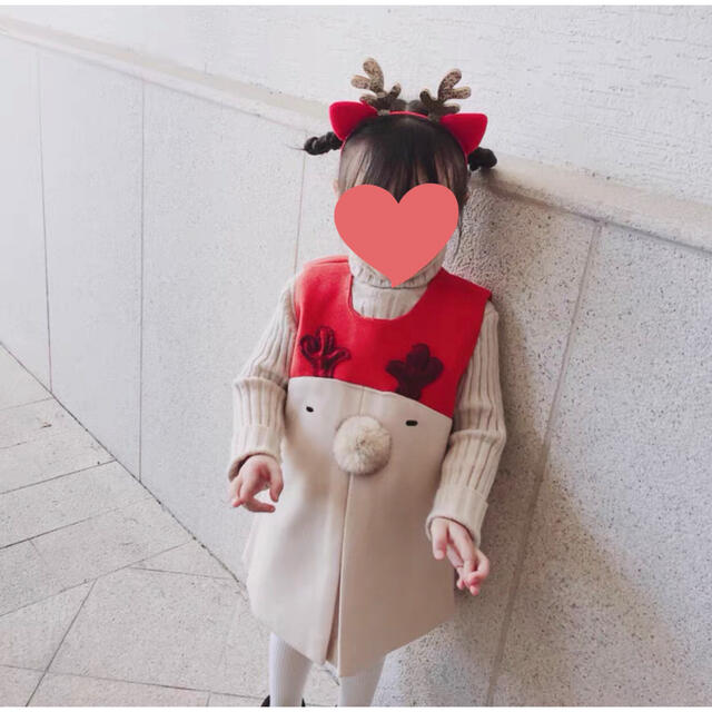 子供服　クリスマス　鹿プリント ワンピース かわいい　洋服 トナカイ 120cm キッズ/ベビー/マタニティのキッズ服女の子用(90cm~)(ワンピース)の商品写真