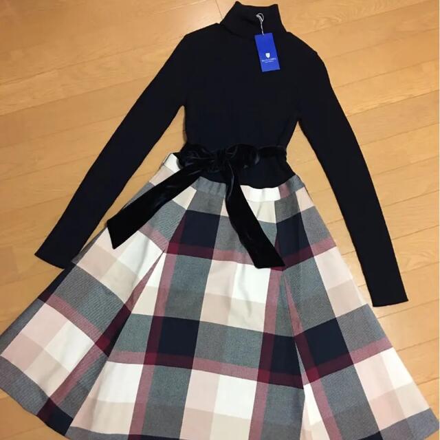新品 ブルーレーベルクレストブリッジ リブニットワンピース フレア