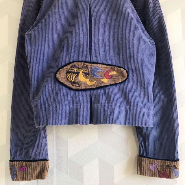 【ヴィンテージ】太畝コーデュロイ 刺繍 ショートジャケット 紫古着 ヴィンテージ