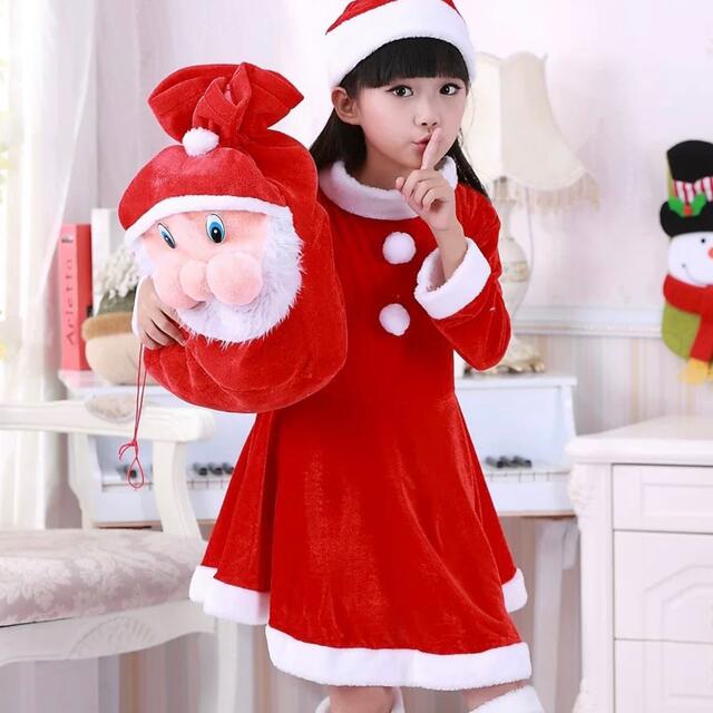 新規入荷★ クリスマス サンタ コスプレ 130 ワンピース ケープ 帽子 キッズ/ベビー/マタニティのキッズ服女の子用(90cm~)(ワンピース)の商品写真