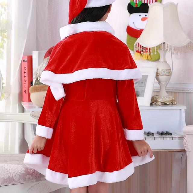 新規入荷★ クリスマス サンタ コスプレ 130 ワンピース ケープ 帽子 キッズ/ベビー/マタニティのキッズ服女の子用(90cm~)(ワンピース)の商品写真