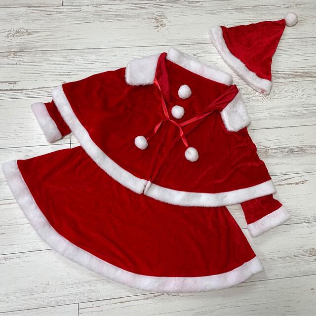 新規入荷★ クリスマス サンタ コスプレ 130 ワンピース ケープ 帽子 キッズ/ベビー/マタニティのキッズ服女の子用(90cm~)(ワンピース)の商品写真