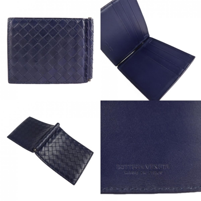 BOTTEGAVENETA ボッテガヴェネタ イントレチャート マネークリップ付き 二つ折りウォレット 二つ折り財布 123180 レザー   ネイビー   札入れ カードケース 【本物保証】 2