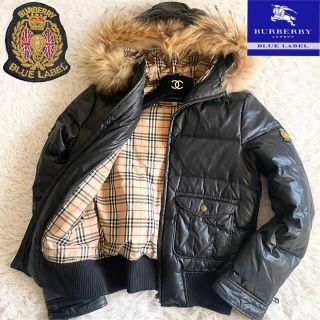 バーバリーブルーレーベル(BURBERRY BLUE LABEL)のバーバリーブルーレーベル ダウンジャケット ファー 黒 40(ダウンコート)