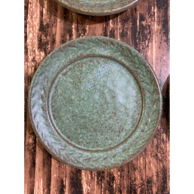 サビグリーン小皿 4枚 和洋食器 美濃焼 オシャレ陶器 丸皿 ラウンドプレート  インテリア/住まい/日用品のキッチン/食器(食器)の商品写真