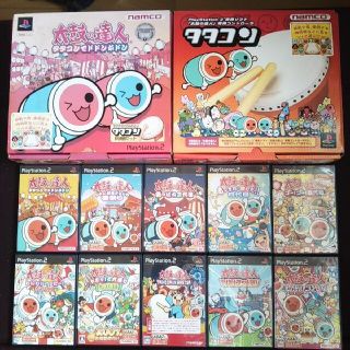 【送料込】PS2「太鼓の達人」コントローラ２台とソフト１０本のフルセット