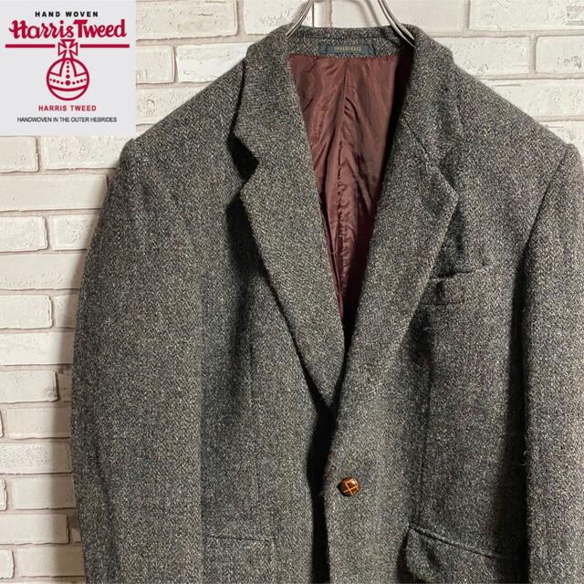 Harris Tweed   s 古着 ハリスツイード テーラードジャケット くるみ