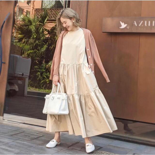 定価以下☆新品タグ付き☆OBLI ベージュティアードワンピース オブリ