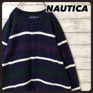 ノーティカ(NAUTICA)の☆好配色☆ ノーティカ ローゲージ ニット マルチボーダー 刺繍 ワンポイント(ニット/セーター)