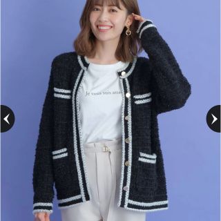 アプワイザーリッシェ ニットジャケット ノーカラージャケット 公式サイト 【新品タグ付き】配色デザインニットジャケット ノーカラージャケット