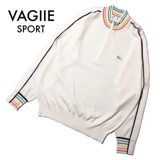 バジエスポーツ(VAGIIE SPORT)のバジエスポーツ 長袖ハーフジップセーター ニット ワッペン 白 46 M 古着(ニット/セーター)