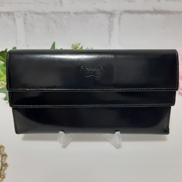 PRADA(プラダ)の【レア商品】PRADA　プラダ　Wホック　エナメル　黒　長財布 メンズのファッション小物(長財布)の商品写真