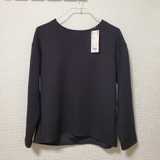 ユニクロ(UNIQLO)の新品 タグ付き ユニクロ ストレッチダブルフェイスプルオーバー ブラック(カットソー(長袖/七分))