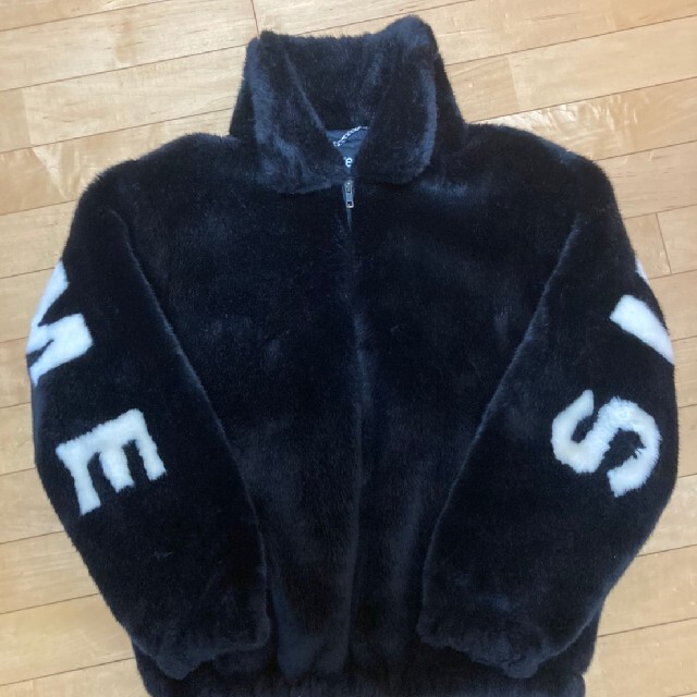 極美品□Supreme/シュプリーム Faux Fur Bomber Jacket バックロゴ 裏ロゴ総柄 ZIPUP フェイクファー ボンバージャケット レッド M 正規品