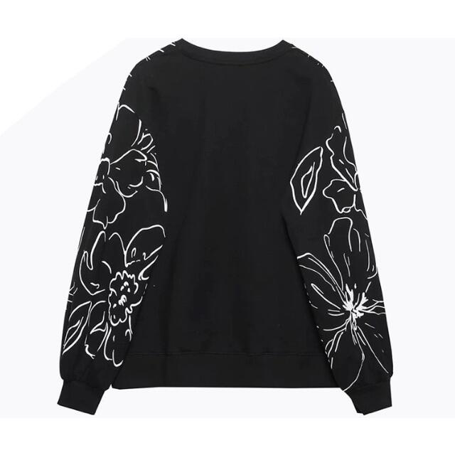 ZARA(ザラ)の🎄12月新作🎅6955◆black ブラック 花柄 スウェット トレーナー レディースのトップス(トレーナー/スウェット)の商品写真