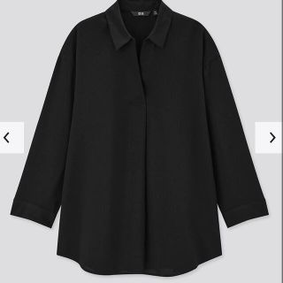 ユニクロ(UNIQLO)のユニクロ レーヨンスキッパーブラウス（7分袖）黒 とろみシャツ(シャツ/ブラウス(長袖/七分))