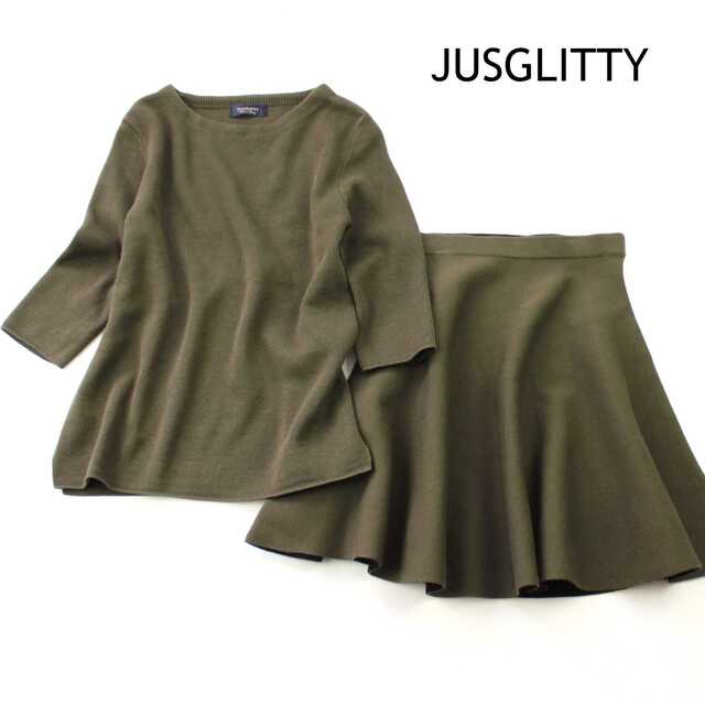 JUSGLITTY(ジャスグリッティー)のジャスグリッティー★ニット　セットアップ　カーキ　2（M)　秋冬 レディースのレディース その他(セット/コーデ)の商品写真