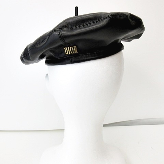Christian Dior(クリスチャンディオール)のクリスチャンディオール 美品 ラムレザーベレー帽 羊革 bee刺繍 帽子 56 レディースの帽子(ハンチング/ベレー帽)の商品写真