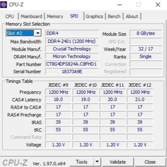 メモリ crucial 16GB (8Gx2) DDR4-2400 #170 4