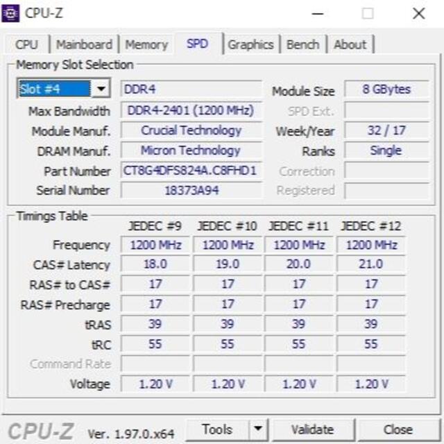 メモリ crucial 16GB (8Gx2) DDR4-2400 #170 5