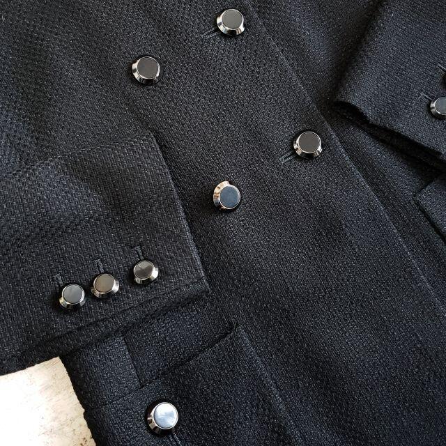 M-premier(エムプルミエ)のエムプルミエ ブラック ☆ ツイード ノーカラー ロングコート 36 日本製 レディースのジャケット/アウター(ロングコート)の商品写真