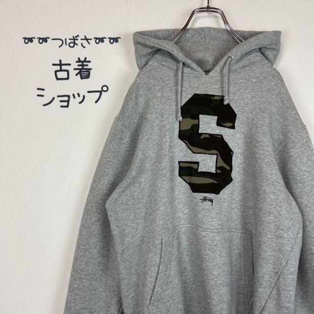 STUSSY パーカー ペイズリー柄 カーキ 迷彩 カモ柄 刺繍ロゴ