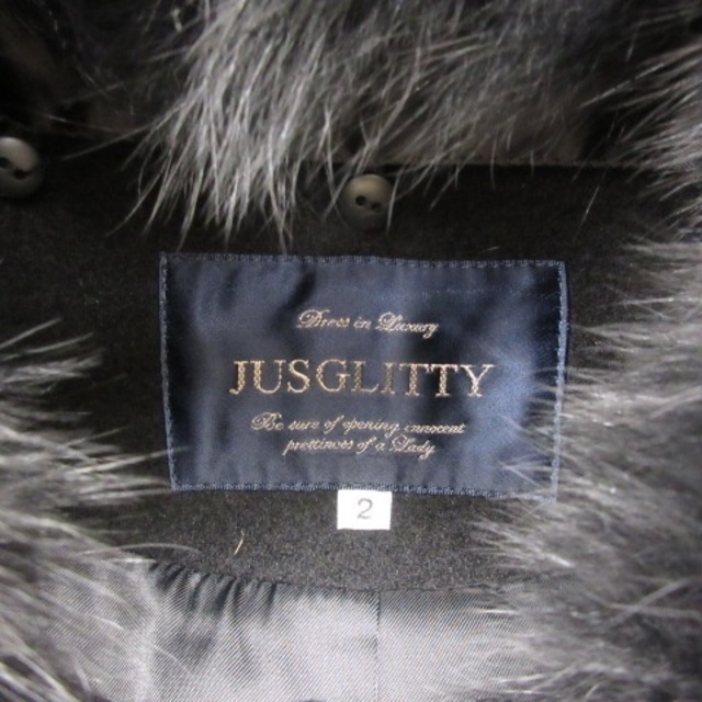 JUSGLITTY(ジャスグリッティー)のジャスグリッティー JUSGLITTY フォックスファー付きロングコート 黒 M レディースのジャケット/アウター(その他)の商品写真