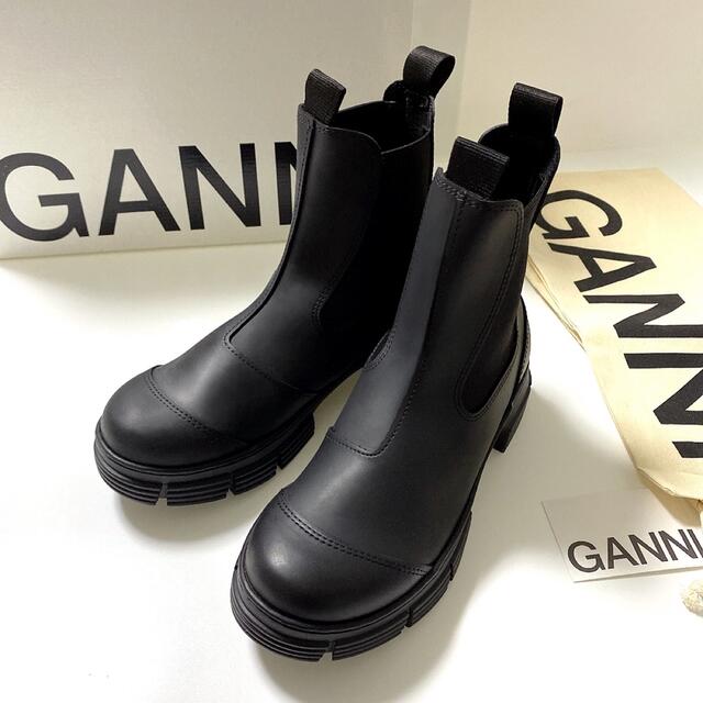 新品未使用！Ganni ガニー リサイクルラバー ロングブーツ 黒　38 内ボア