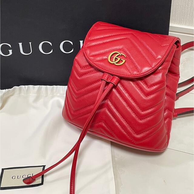 絶品】 グッチ 【美品】GUCCI - Gucci GGマーモント 赤 ミニリュック