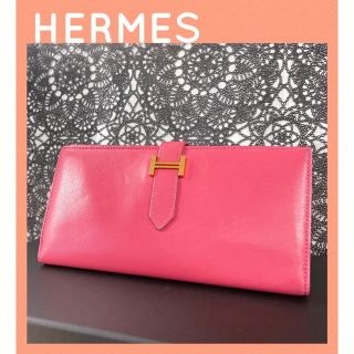 エルメス(Hermes)の正規品★超美品 エルメス 長財布 べアン ボックスカーフ ピンク フラップ(財布)