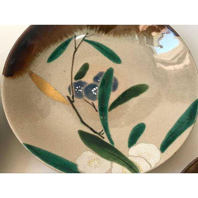 けします #4 骨董 アンティーク 絵替模様 乾山丸皿 四季 花 銘々皿 4枚