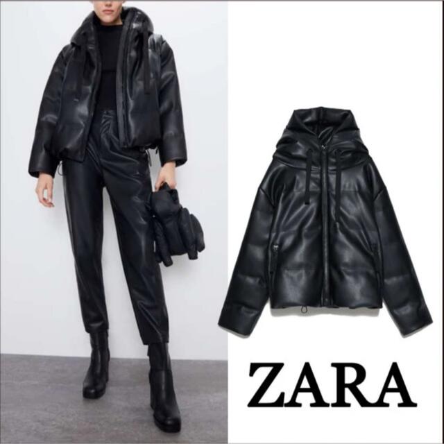 ZARA レザー ダウンジャケット