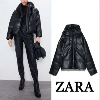 ザラ(ZARA)のZARA レザー ダウンジャケット(ダウンジャケット)