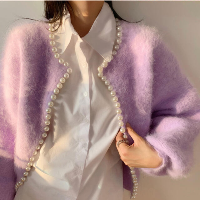 フォロー割！紫ニットアウター⭐︎レディース韓国ファッションパール 付き
