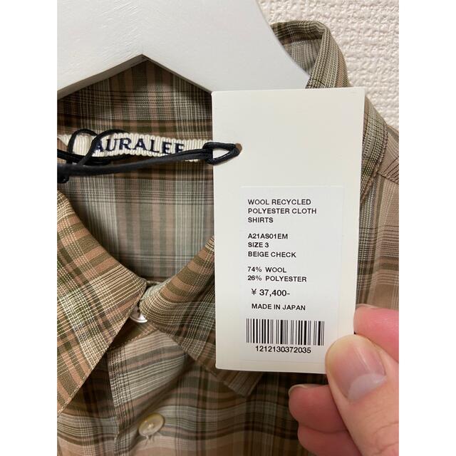 AURALEE 21aw ウール　ポリエステル　シャツ 　ベージュ　チェック 4