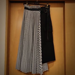 サカイ(sacai)のsacai 2019秋冬 ネイビー ストライプ コンビ プリーツスカート(ロングスカート)