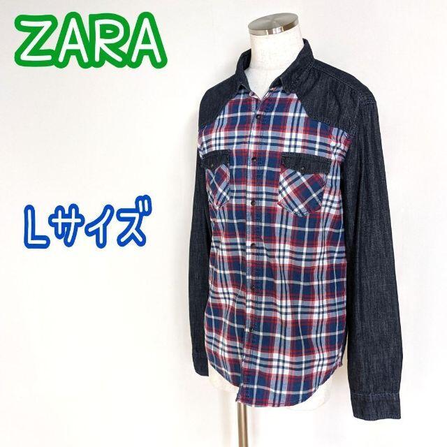 ZARA(ザラ)の【ZARA】デニムチェックシャツ　長袖　Lサイズ　チェック柄　タータンチェック メンズのトップス(シャツ)の商品写真