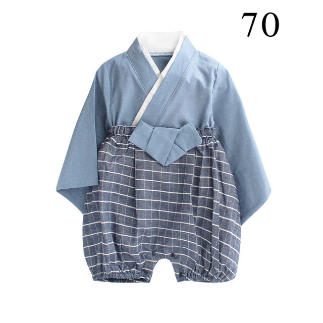 再入荷 ベビー 袴ロンパース 男の子 青色 着物 70 キッズ 大人気