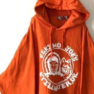 ESKIMO JOE’S 狼 雪男 スウェット パーカー 3XL オレンジ 古着(パーカー)