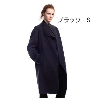 ユニクロ(UNIQLO)のユニクロ+Jジルサンダーカシミヤブレンドノーカラーコート　ブラック　S(ロングコート)