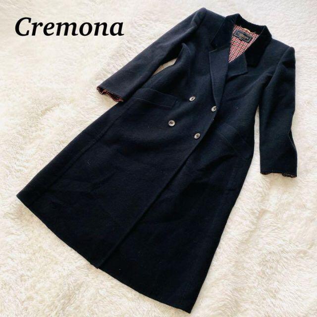 【カシミヤ混】Cremona  ロングコート　襟スウェード　ゆったり　M 黒