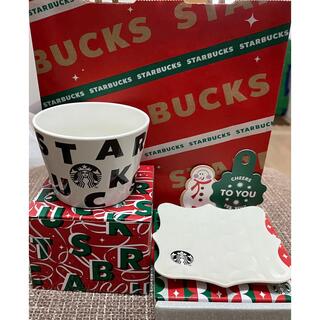 スターバックスコーヒー(Starbucks Coffee)のスターバックス　スタバ　クリスマス　ミニカップ　食器 ミニプレート　ホワイト(食器)